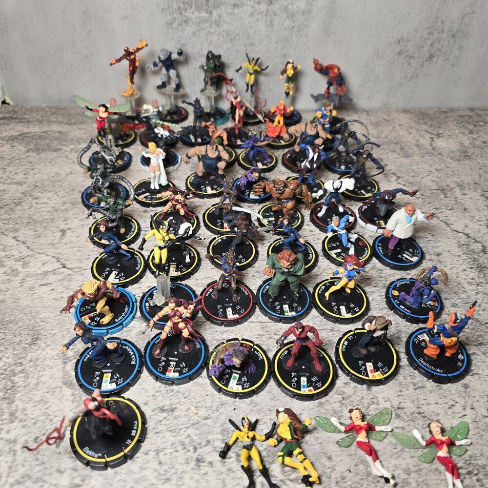 HEROCLIX Wizkids Mixed Lot 52 Figures Marvel  DC Wolverine Spider-Man Logan